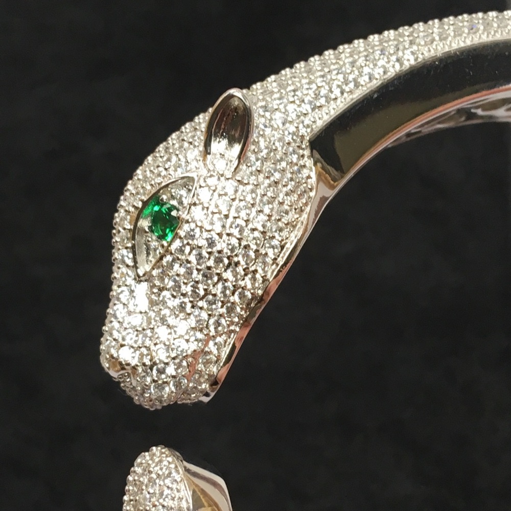 MicroPave Jaguar Sterling 925 Silver Bangle NEW